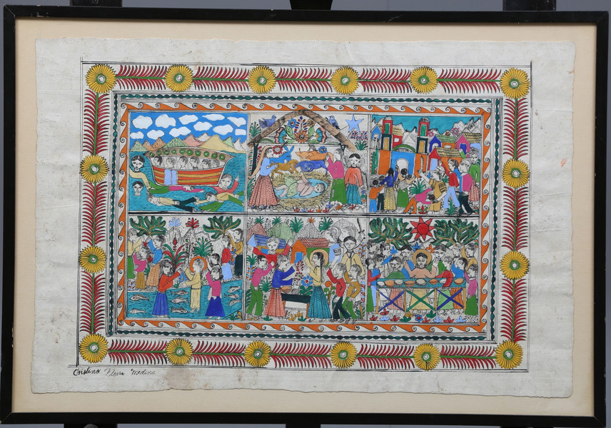 CRISTINO FLORES MEDINA, oil on paper, Mexican folk art, signed, Mezcala, Guerrero, Mexico, 1900s / _2418a_lg.jpeg